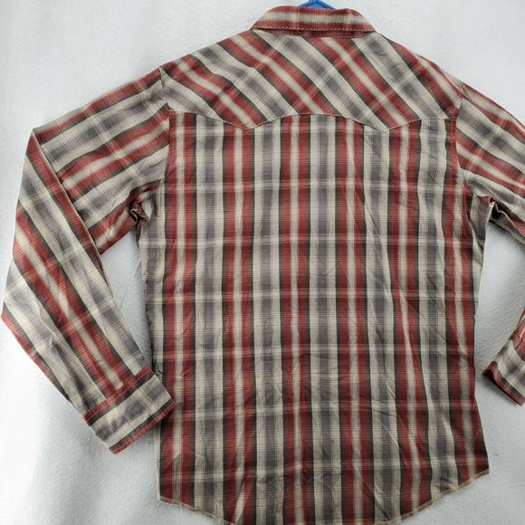 Wrangler Shirt Men's Long Sleeve Pearl Snap Up Plaid Spread Collar Brown XL - Picture 10 of 11